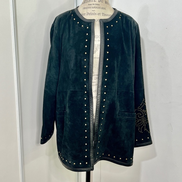 NEW VINTAGE Linea by Louis Dell'Olio Plus Size 1X Genuine Suede Jacket Black - Picture 1 of 16